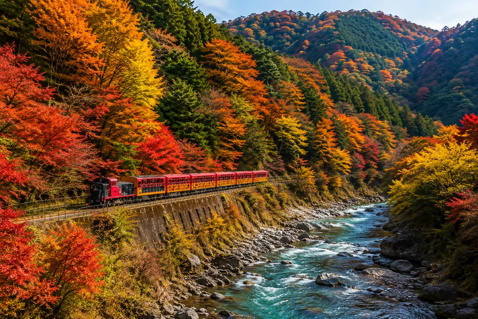 Sagano Romantic Train In Autumn